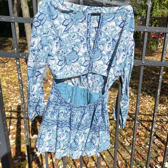 FREE PEOPLE  Sun Print Dress Denim Blue - Picture 4 of 5